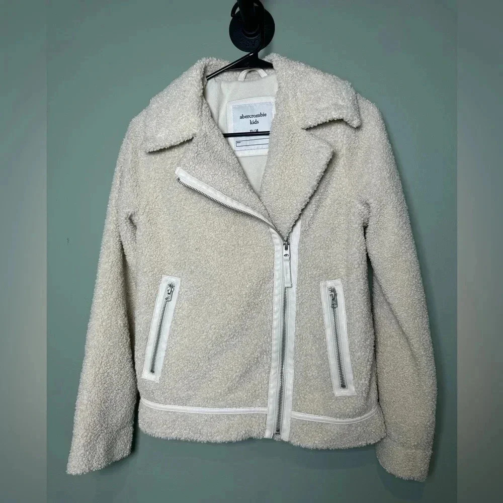 Abercrombie kids Girls Shearling Sherpa Biker Jacket Size 13/14 Cream‎
